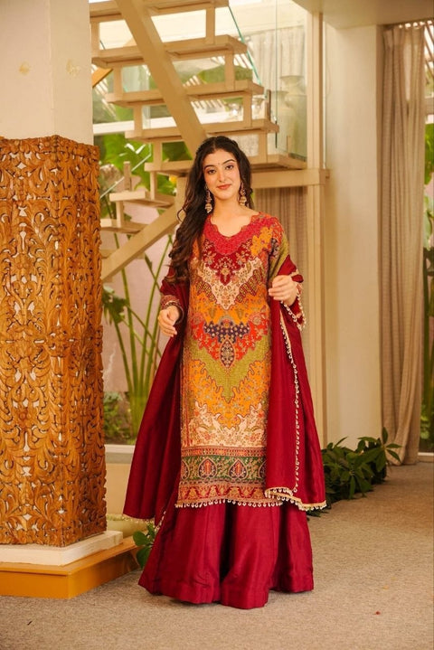 Premium Chinon Silk Kurta Sharara Set with Dupatta