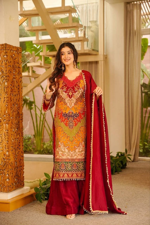 Premium Chinon Silk Kurta Sharara Set with Dupatta