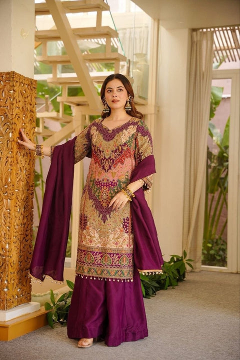 Premium Chinon Silk Kurta Sharara Set with Dupatta