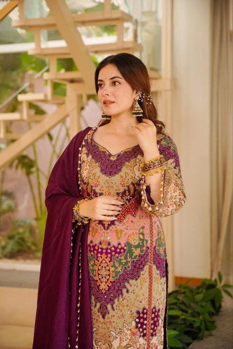 Premium Chinon Silk Kurta Sharara Set with Dupatta