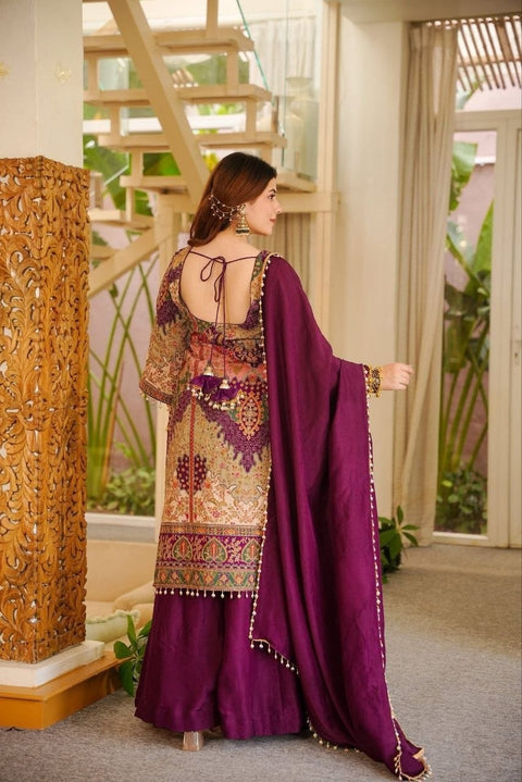 Premium Chinon Silk Kurta Sharara Set with Dupatta