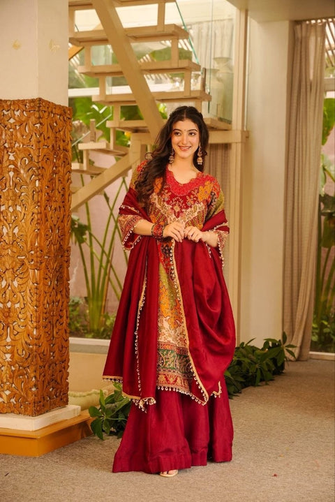 Premium Chinon Silk Kurta Sharara Set with Dupatta
