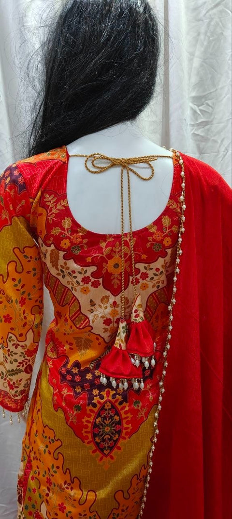 Premium Chinon Silk Kurta Sharara Set with Dupatta