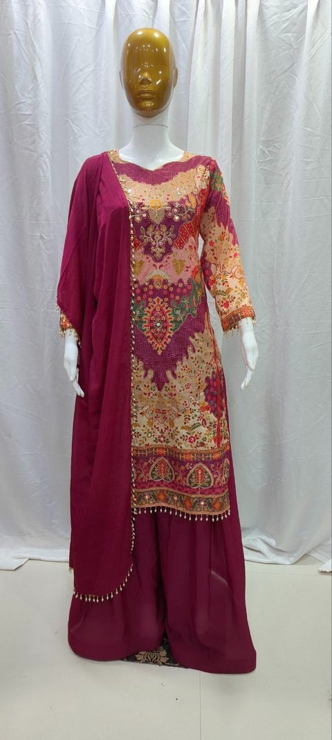 Premium Chinon Silk Kurta Sharara Set with Dupatta