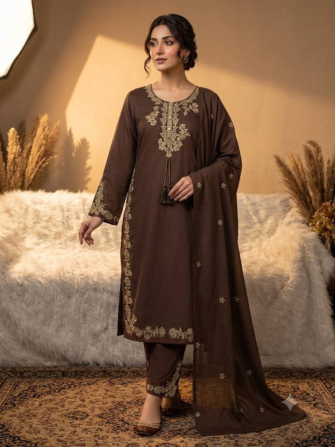 Designer Embroidered Roman Fabric Kurta Palazzo Set with Dupatta