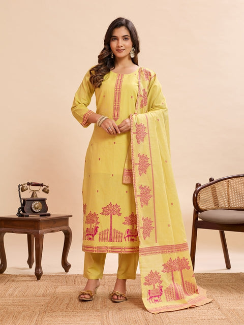 Pure Cotton Kurta Pant Dupatta Set