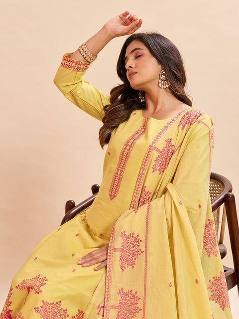 Pure Cotton Kurta Pant Dupatta Set