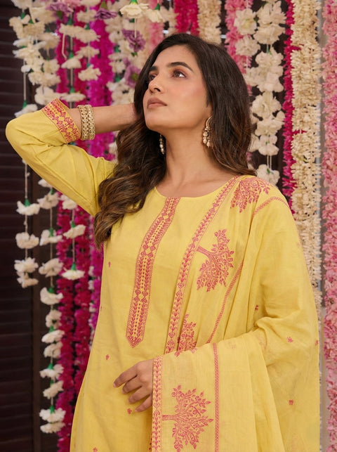Pure Cotton Kurta Pant Dupatta Set