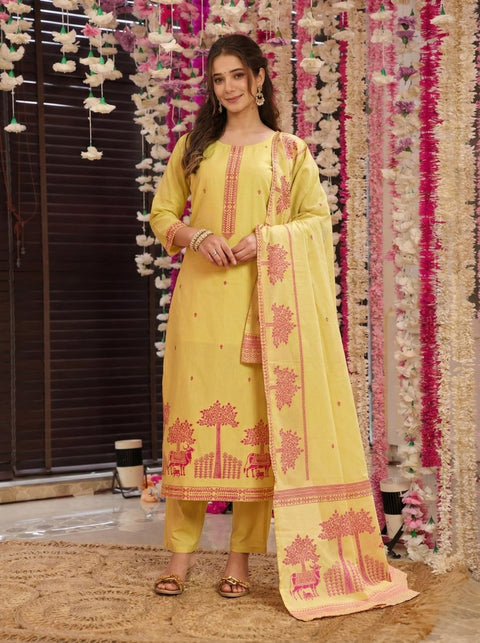 Pure Cotton Kurta Pant Dupatta Set