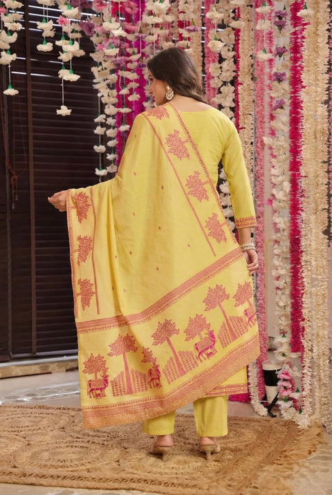 Pure Cotton Kurta Pant Dupatta Set