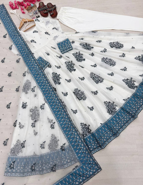 Heavy Star Georgette Embroidered Gown Set with Dupatta & Bottom