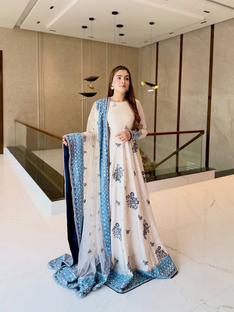 Heavy Star Georgette Embroidered Gown Set with Dupatta & Bottom