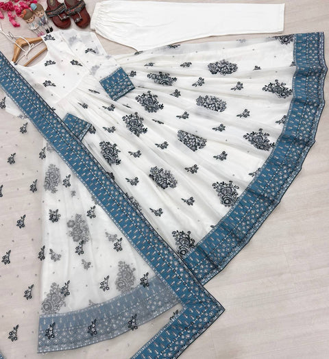 Heavy Star Georgette Embroidered Gown Set with Dupatta & Bottom