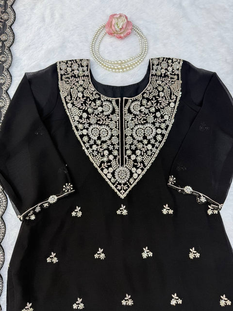 Faux Georgette Thread Sequence 3-Piece Suit Set