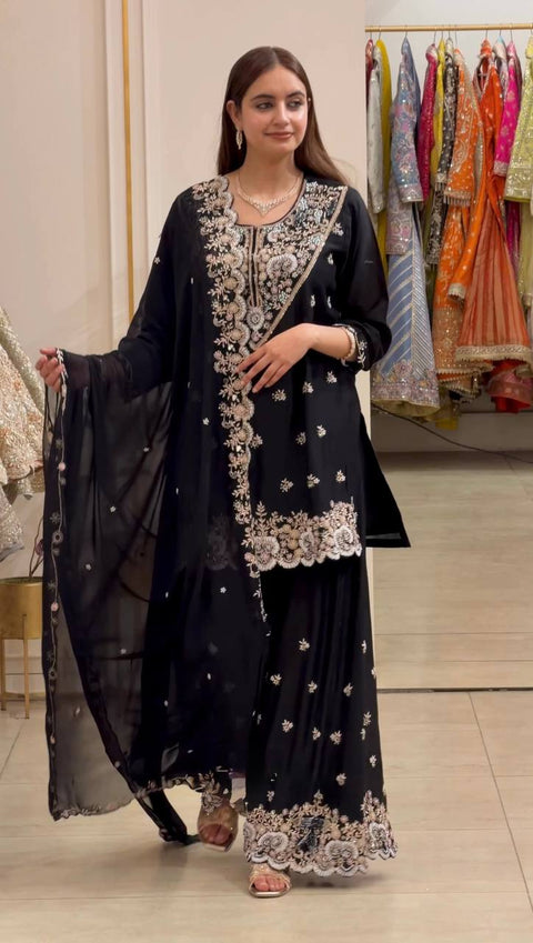 Faux Georgette Thread Sequence 3-Piece Suit Set