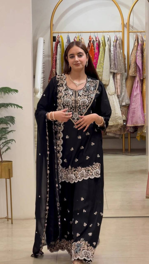 Faux Georgette Thread Sequence 3-Piece Suit Set