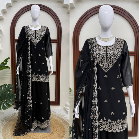 Faux Georgette Thread Sequence 3-Piece Suit Set