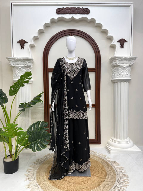 Faux Georgette Thread Sequence 3-Piece Suit Set