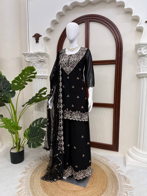 Faux Georgette Thread Sequence 3-Piece Suit Set