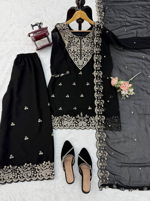 Faux Georgette Thread Sequence 3-Piece Suit Set