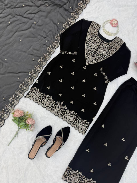 Faux Georgette Thread Sequence 3-Piece Suit Set
