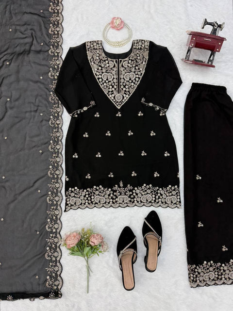 Faux Georgette Thread Sequence 3-Piece Suit Set