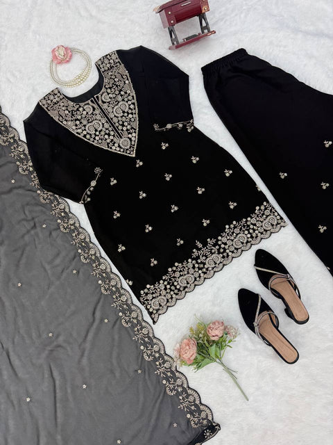 Faux Georgette Thread Sequence 3-Piece Suit Set