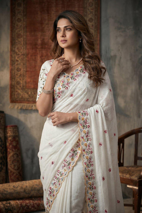 Soft Crush Silk Embroidered Party Wear Saree