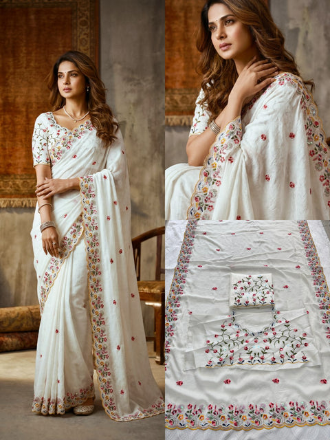 Soft Crush Silk Embroidered Party Wear Saree