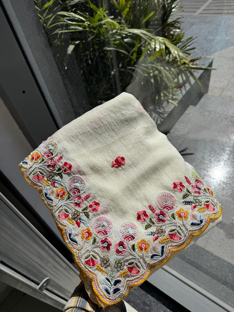 Soft Crush Silk Embroidered Party Wear Saree