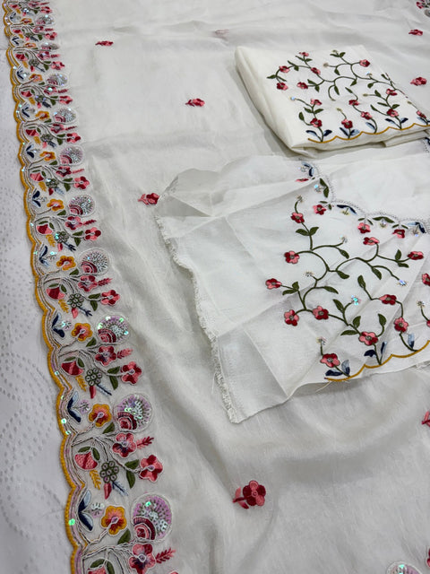 Soft Crush Silk Embroidered Party Wear Saree