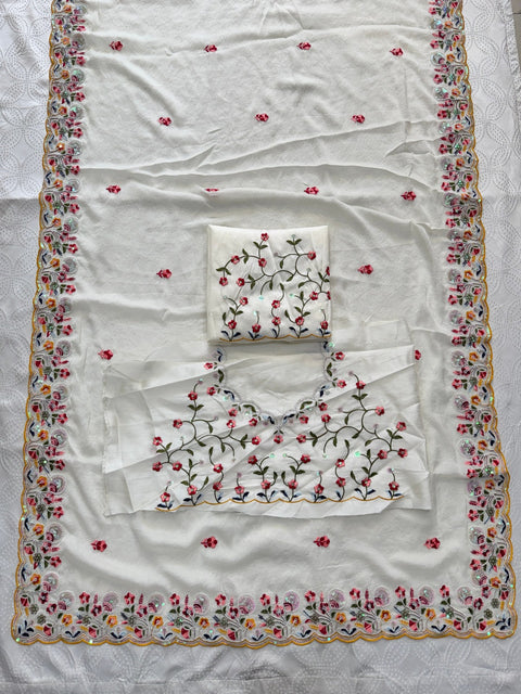 Soft Crush Silk Embroidered Party Wear Saree