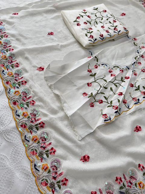 Soft Crush Silk Embroidered Party Wear Saree