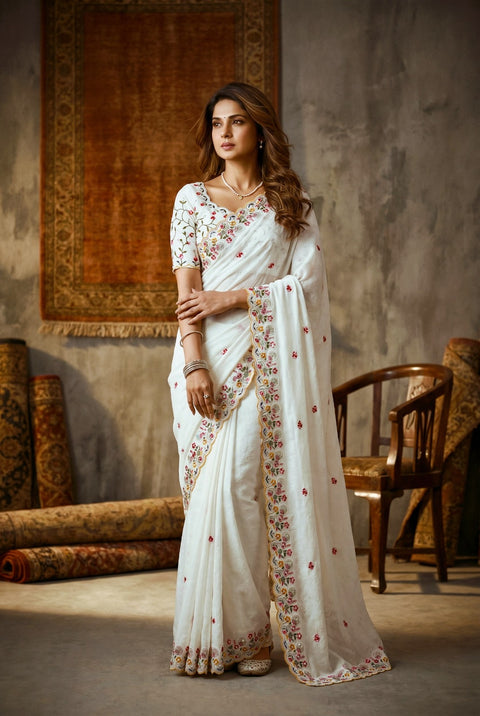Soft Crush Silk Embroidered Party Wear Saree