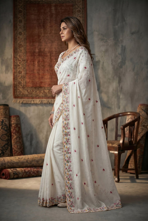 Soft Crush Silk Embroidered Party Wear Saree