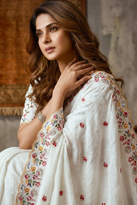 Soft Crush Silk Embroidered Party Wear Saree