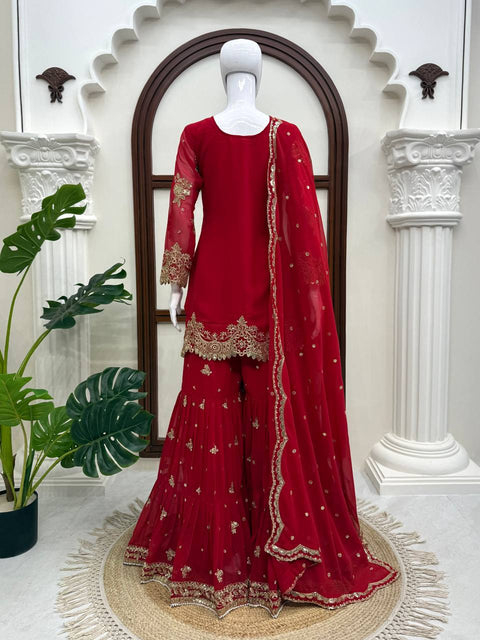 Faux Georgette Embroidered Sharara Suit Set