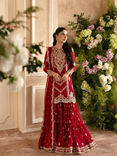 Faux Georgette Embroidered Sharara Suit Set