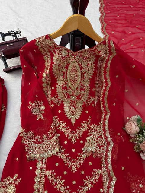 Faux Georgette Embroidered Sharara Suit Set