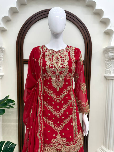 Faux Georgette Embroidered Sharara Suit Set