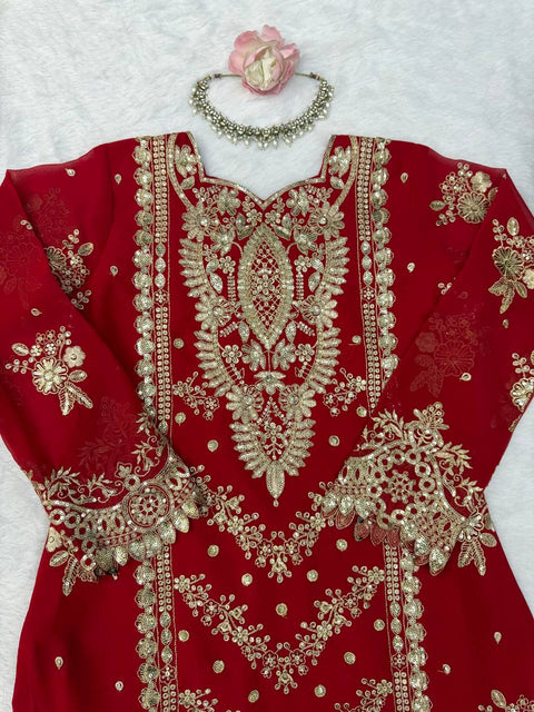 Faux Georgette Embroidered Sharara Suit Set