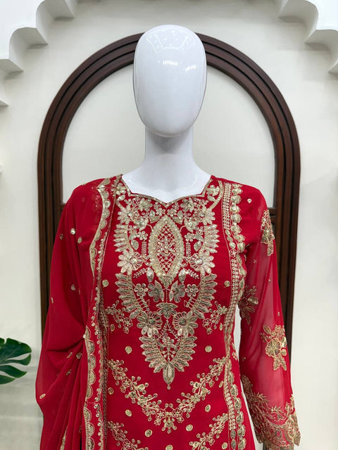 Faux Georgette Embroidered Sharara Suit Set