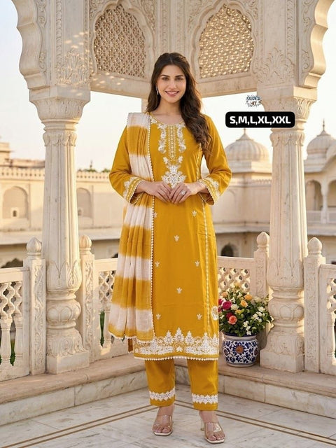 Stylish Roman Silk Kurti Pant Dupatta Set