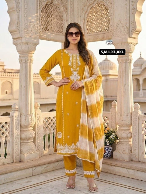 Stylish Roman Silk Kurti Pant Dupatta Set