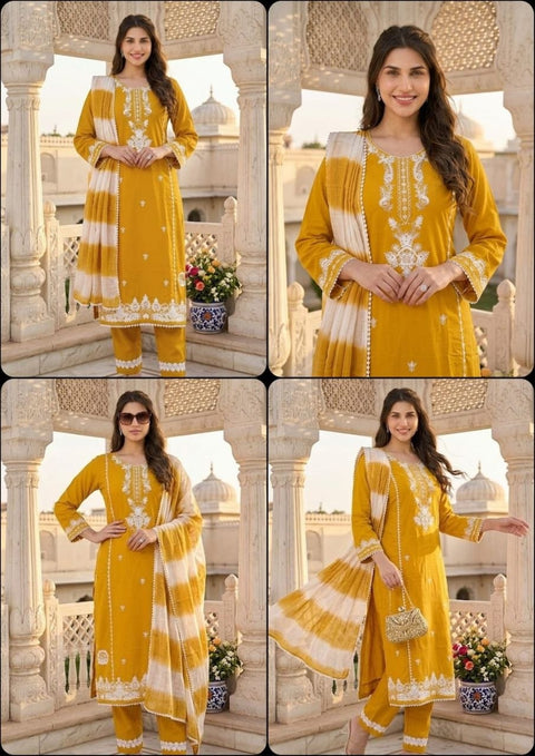 Stylish Roman Silk Kurti Pant Dupatta Set