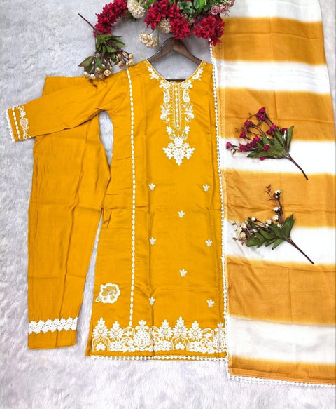 Stylish Roman Silk Kurti Pant Dupatta Set