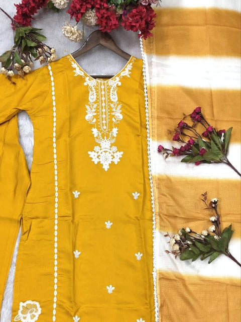 Stylish Roman Silk Kurti Pant Dupatta Set