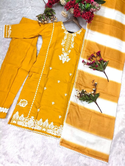 Stylish Roman Silk Kurti Pant Dupatta Set