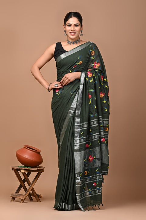 Traditional Bagru Handblock Print Linen Sarees