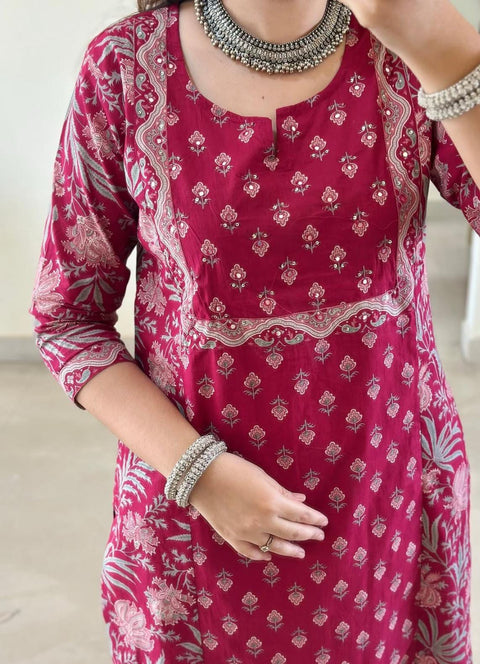 Designer Heavy Embroidered Kurti With Pant & Dupatta Set